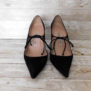 Vintage Manolo Blahnik Black Suede Leather Mary Janes - 37.5